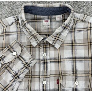 Levis Relaxed Fit Worker Flannel Shirt Mens 2XL Beige Plaid Cotton Made in India